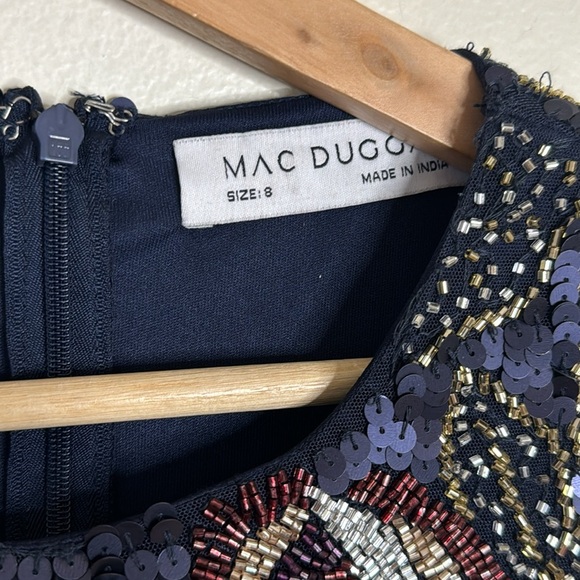 Mac Duggal SEQUINED ASYMMETRICAL FLORAL LONG SLEEVE MIDI DRESS in midnight - Picture 11 of 17